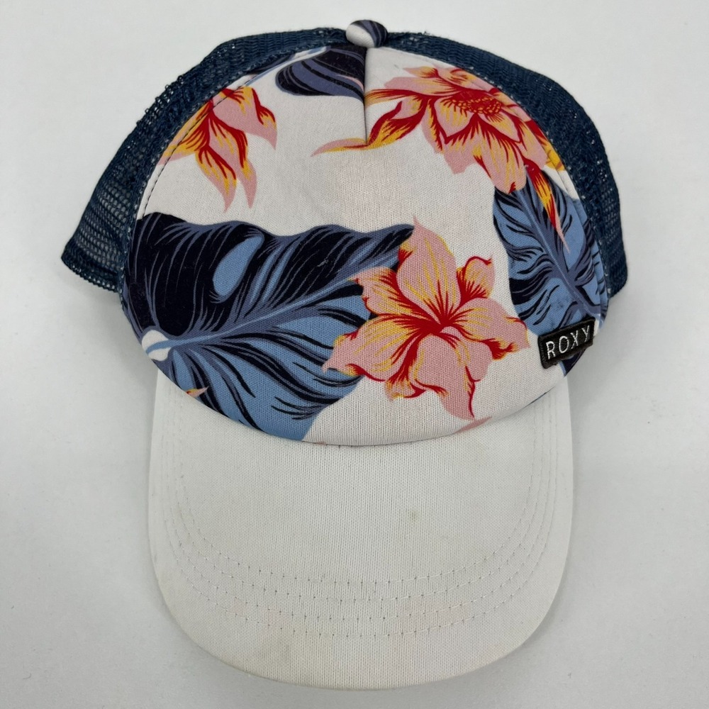 Roxy Womens Tropical Floral Trucker Hat Navy Blue Mesh Snapback Cap
